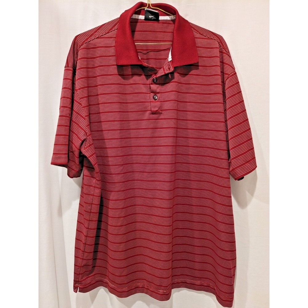 Nike Golf Polo Shirt Mens XL Golf Maroon Stripe Nike Fit Dry Short Sleeve EUC